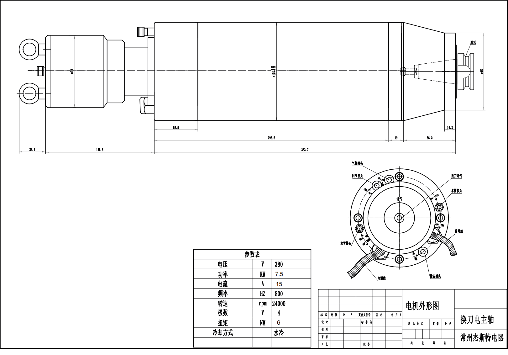 JST-7.5KW water cooled ATC spindle motor