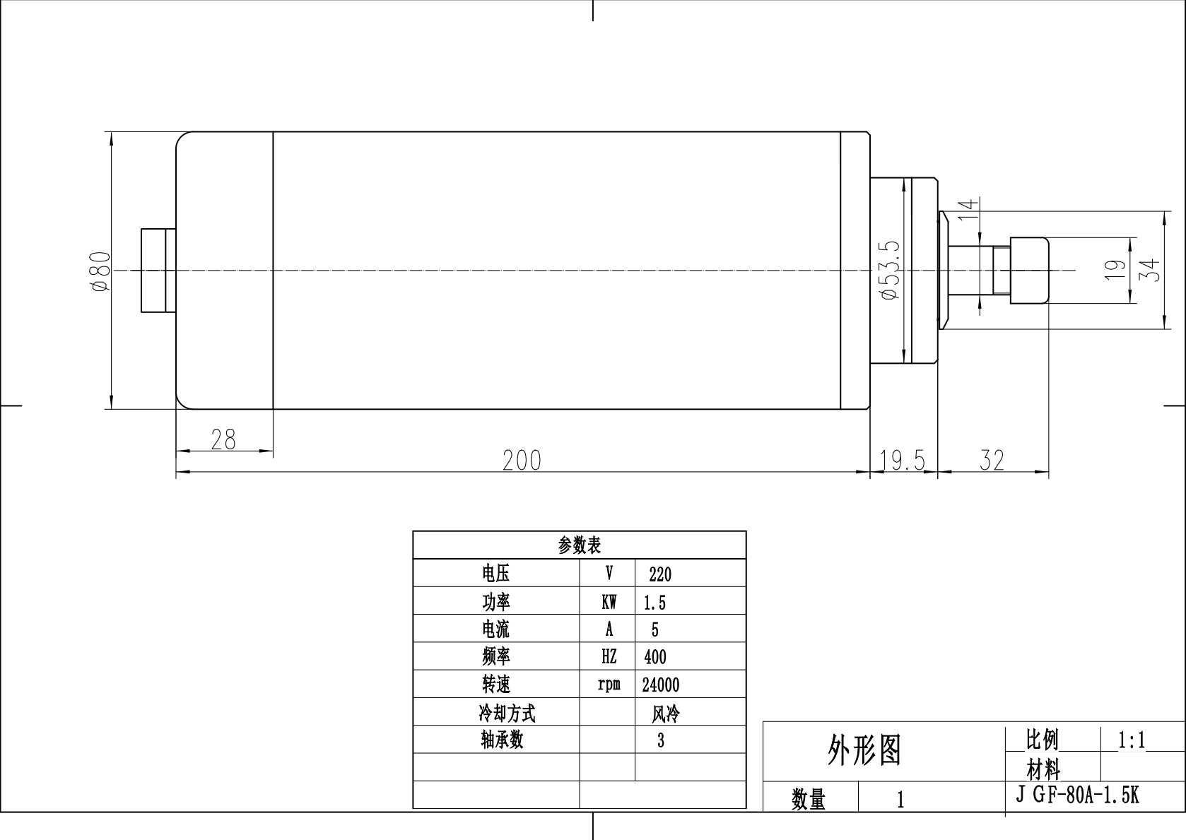 JST-1.5kw ER11 80mm air-cooled round MTC spindle motor