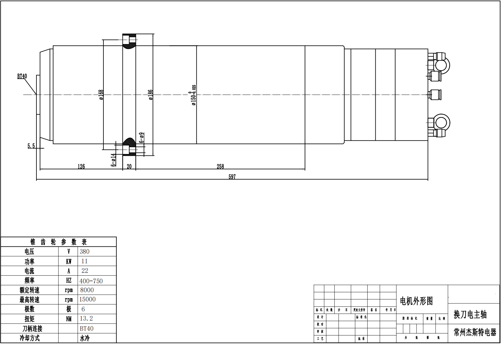 JST-11KW water cooled ATC spindle motor