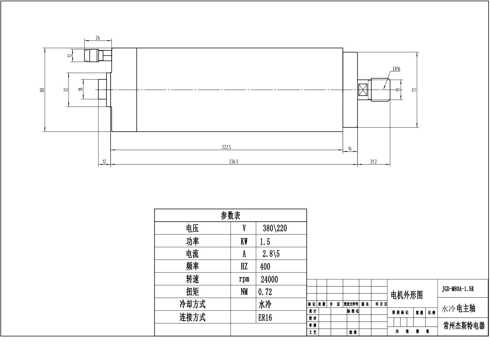 1.5kw High-Precision Water-Cooled CNC Spindle Motor (Metal Cutting Enhanced Version)