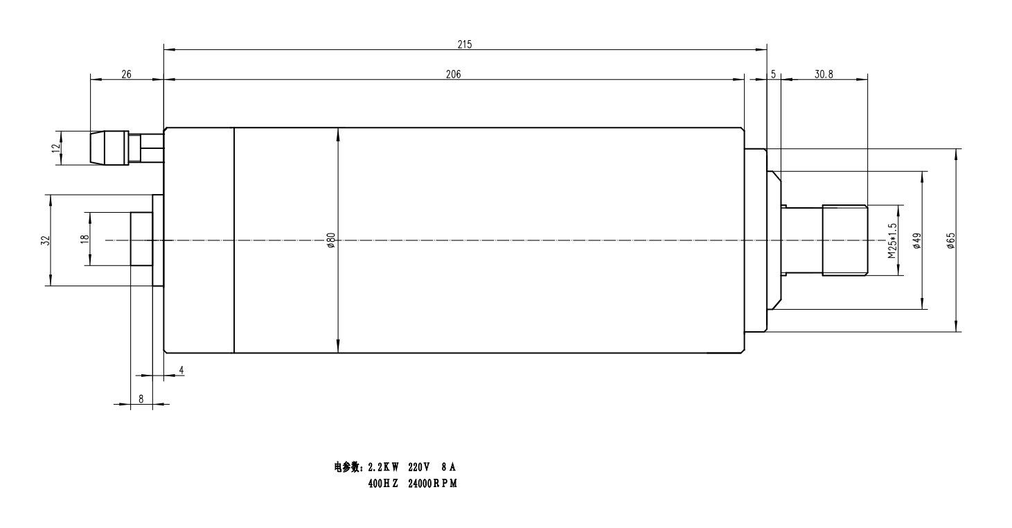 JST-2.2kw ER20 80mm 3 bearings water-cooled round MTC spindle motor