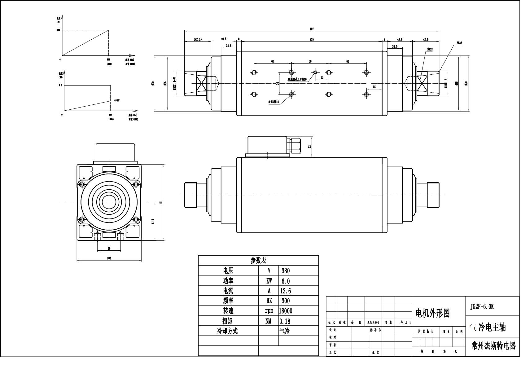6kW Air-Cooled Multi-Head CNC Spindle Motor JGQ60-18Z-6S (ER32, 18000RPM)